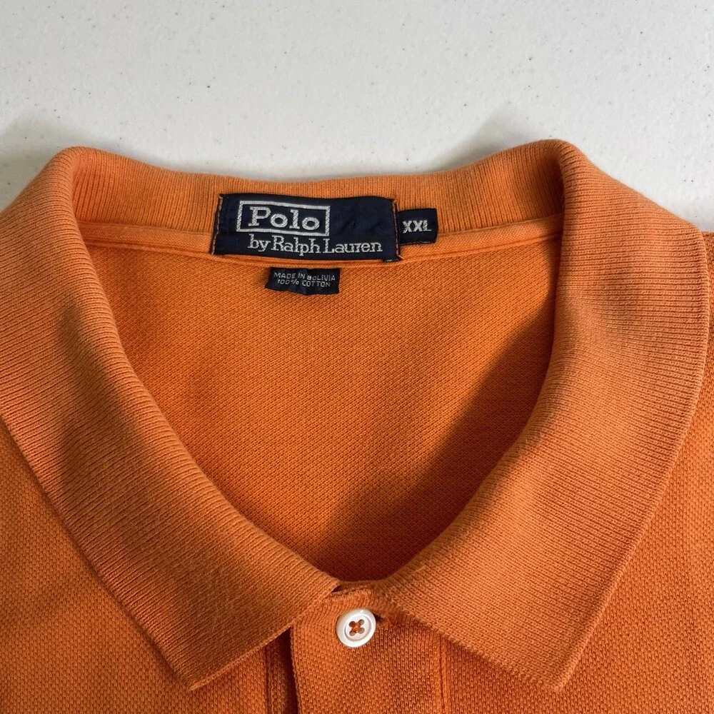 Polo by Ralph Lauren Polo Shirt Mens XXL Orange Blue Pony 100% Cotton Classic